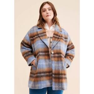 Anthropologie Greylin Brushed Plaid Relaxed Coat